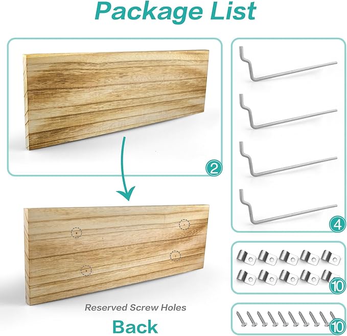 Pegboard Shelves, 16" x 6" Large Peg Board Racks 2Pack Wall Organizer Shelf, 1/4 inch Heavy Duty Metal Brackets Fit All Pegboards, Wood Slats, Craft Garage Workbench Office Shelving Accessories (Wood)