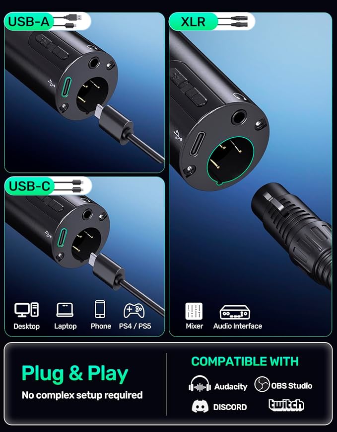 Audiobook Recording Equipment for Home, USB/XLR Dynamic Microphone, Noise-Canceling Handheld, Studio Mic Kit, Ideal for Reading Aloud, Narration, Voice-Over Work