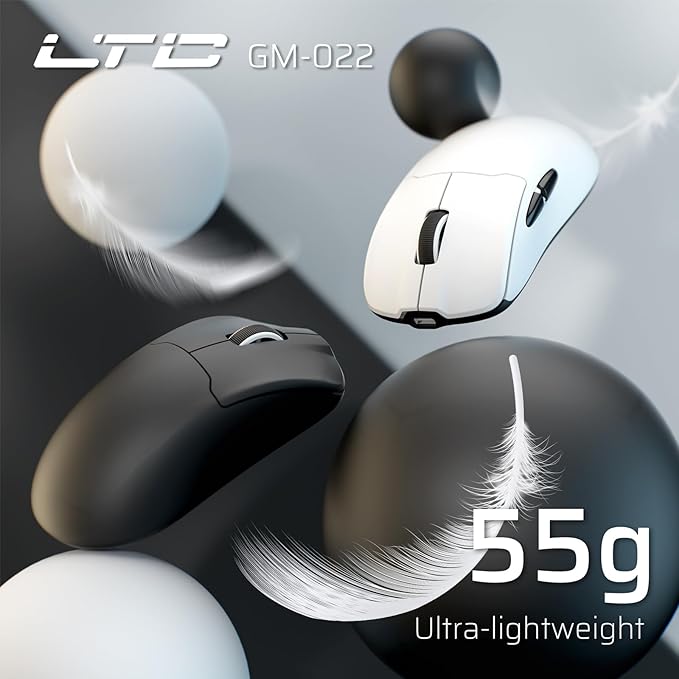 LTC GM022 Ultralight 3-Mode Wireless Gaming Mouse with RGB Charging Dock, PAW3395 26K DPI Sensor, 55G Lightweight Ergonomic Bluetooth Gaming Mouse, 5 Programmable Buttons, 80 Million Click Switch