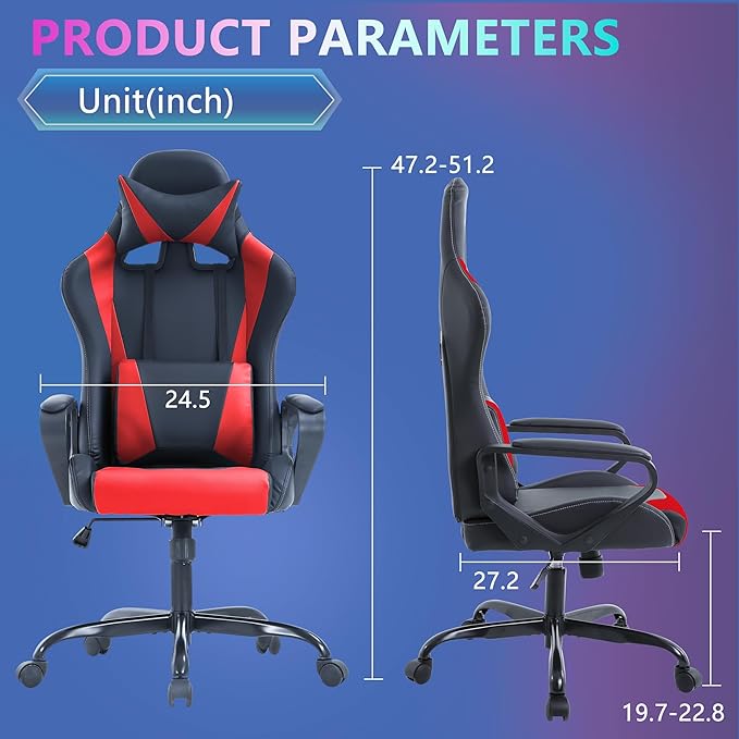 PayLessHere Ergonomic Racing Desk Chair Gaming Chair Computer Chair with Armrests 360° Swivel & Caster Pu Desk Task Chair Executive Headrest Lumbar Support for Back Pain Women Men and Adults (Red)