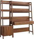 Modway 2-Piece Home Office Desk and Bookshelf Display Case in Walnut