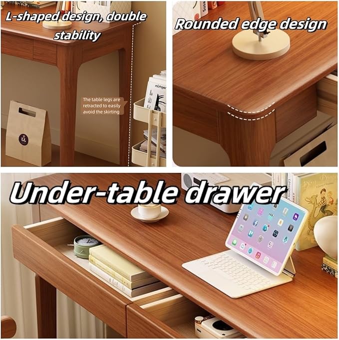 Computer Desk, Home Office Modern Desk and Chair Set, Wood Writing Desk, Executive Desk, Wooden Writing Desk Study Table, Home Office Study Desk(Brown,80CM-31.5IN)