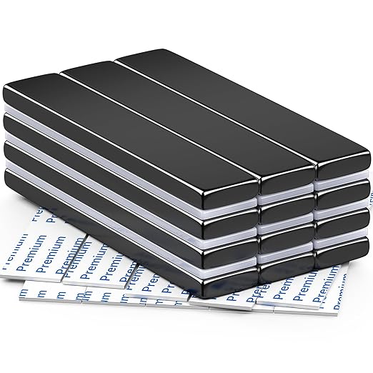 FINDMAG 12 Pack Neodymium Bar Magnets, Powerful Permanent Rare Earth Magnet Bars with Double-Sided Adhesive - 60 x 10 x 3 mm