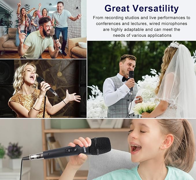 LyricLoom Professional XLR Microphone Wired Set, Metal Vocal Dynamic Microphone with 16.4 XLR Male to XLR Female Cable, Mic with Switch Set. Corded Microphone for Karaoke, Speaker, Singing, Recording
