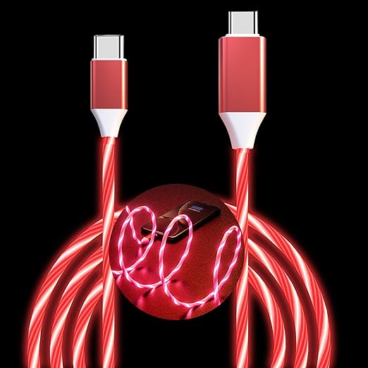 USB C to USB C Cable 3A Light Up C to C Cable LED C to Type C Fast Charging Cord for Samsung Galaxy S23 S22 S21 S20 Ultra, i-Phone 15 Pro Max Plus, iPad mini Pro Air(6.6FT,Red)