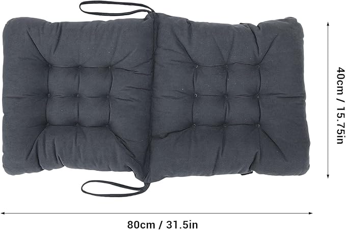 Seat Cushion with Back Support, 31.5 Inch Chenille and PP Cotton Integrated Chair Pad with Fixed Strap for Office Desk and Dining Chairs (Black)