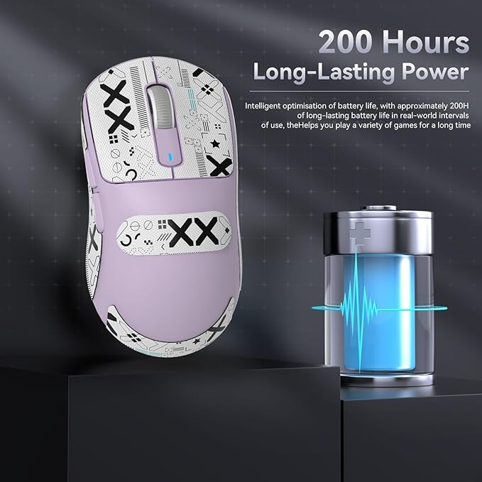 MAMBASNAKE x Attack Shark Wireless Gaming Mouse, 49g Ultralight, PixArt PAW3395 26000 DPI, Bluetooth/2.4Ghz /Wired Tri-Mode, 200Hrs Rechargeable Battery, Kailh GM8.0 Switch for PC/MAC/Win, Purple&Tape
