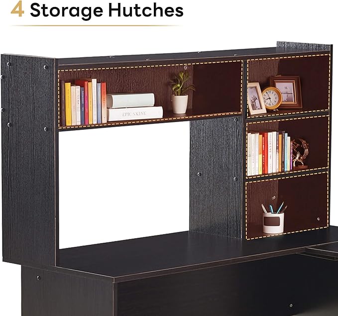 ivinta L Shaped Office Desk with Storage Shelves, 47.2" Modern Corner Computer Desk with Storage hutch for Gaming Writing Study Wrok, Small Home Office Table for Bedroom Living Room, 7194 (Dark Brown)