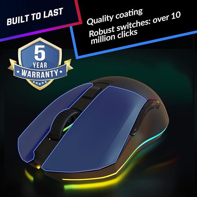 KLIM Blaze Pro Rechargeable Wireless Gaming Mouse with Charging Dock RGB - New Version - High-Precision Sensor and Long-Lasting Battery - Up to 6000 DPI - Great PC Gaming Mouse Wireless