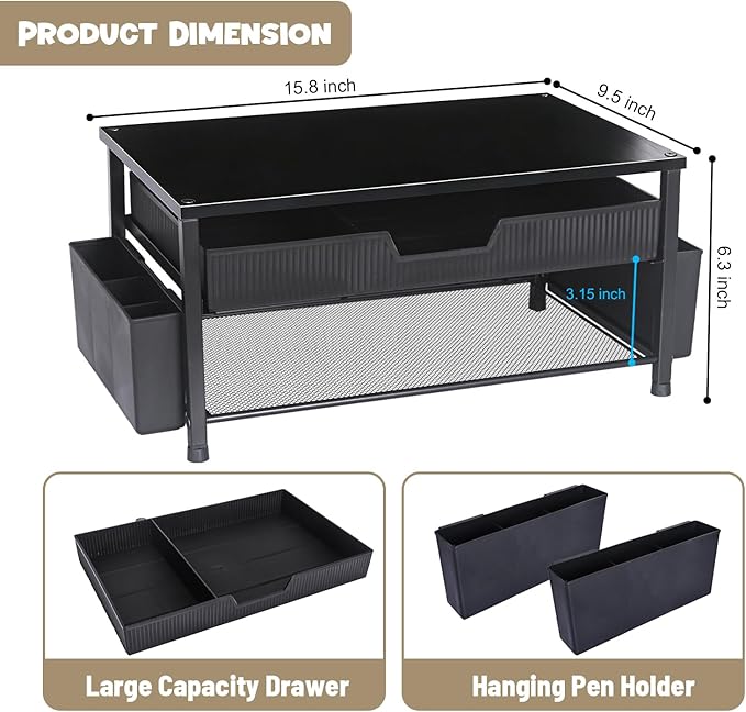 Printer Stand for Desk with Storage, Desk Organizer with Drawer and Pen Holder, Printer Table for Home Office, Multi-Purpose for Home Printer, Fax Machine, Scanner, Die-Cut Machine (Black)
