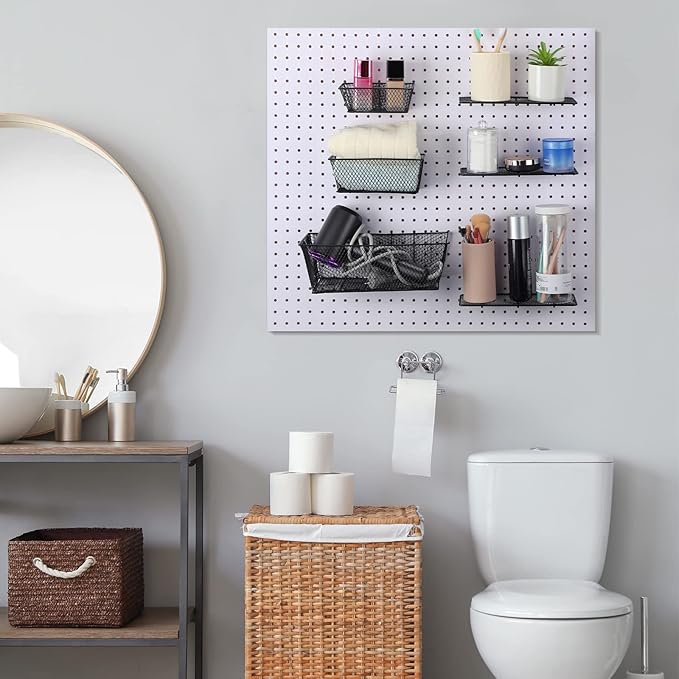 Sieral 6 Pieces Pegboard Baskets Wall Mount Wire Peg Board Baskets 3 Sizes Pegboard Accessories Slatwall Bins Basket Home Garage Hanging Organizer for Tools and Craft(Black)