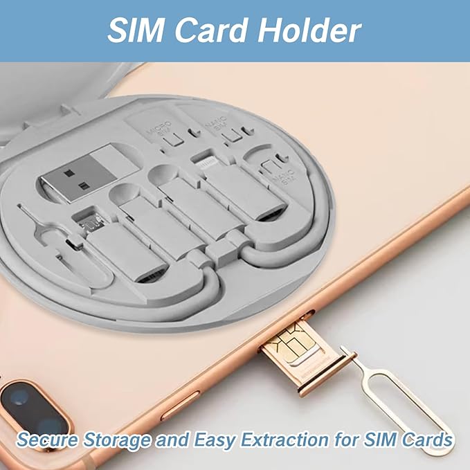9 in 1 Cable Case USB Adapter Travel Cord Adapter Kit USB Type C to Micro USB/USB A Cable Data Transfer Tool Contains Sim Card Slot Tray Eject Pin Use as Phone Holder(Grey) Travel Cord Adapter kit