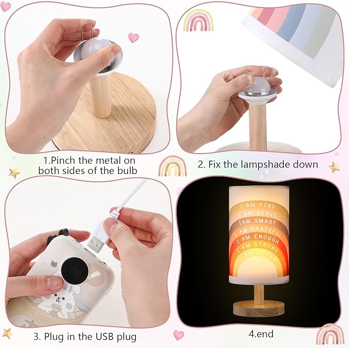 Glooglitter Classroom Lamp Calming Corner Decor Cozy Center 11. 61 Inches Small Bedside Desk Lamp USB Rainbow Reading Book Center Supplies for Home Bedroom Playroom Nursery