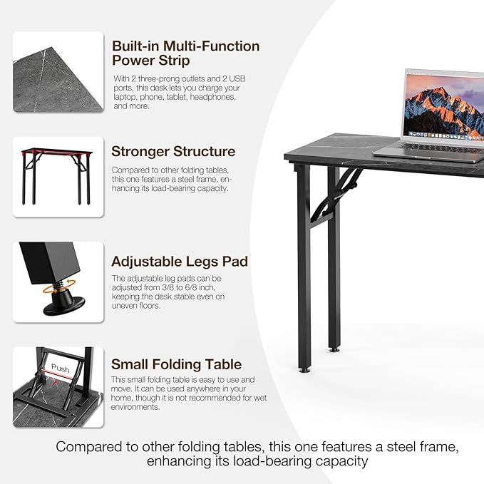 TEMI Foldable Compact Desk – Marble Greige (35.8")