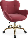 Vanity Chair with Wheels, Cute Home Office Desk Chairs Adjustable Height for Living Bedroom, Small Modern Fluffy Velvet Makeup Chair with Back for Girls (Rose Red)