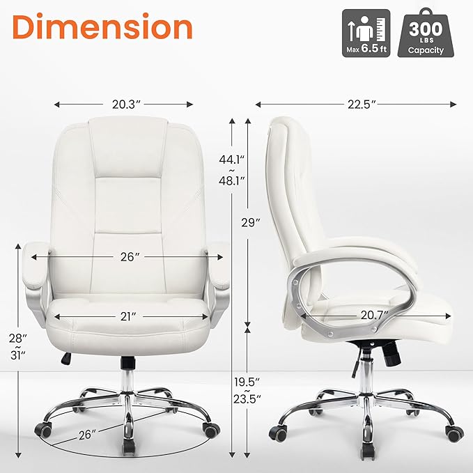 NEO Chair Office Desk Ergonomic Gaming Computer Chair High Back Adjustable PU Leather with Lumbar Support, Swivel Rolling Wheels, Executive Managerial Task Chair (White)
