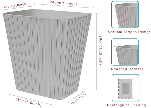 DAJITRE Plastic Small Trash Can, 3.5 Gallon Rectangular Wastebasket for Bathrooms, Laundry Room, Kitchens, Offices, Kids Rooms, Dorms (2, Grey)