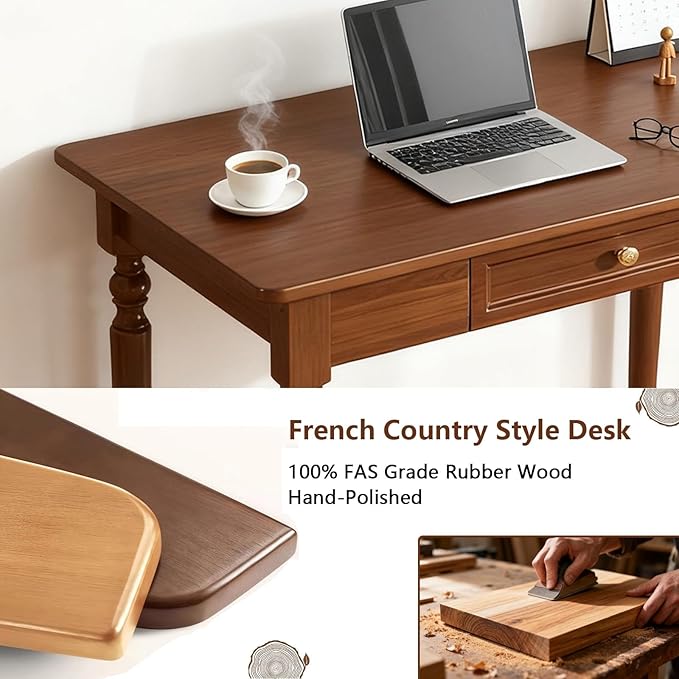 47.2in Country Desk and Chair Set, Home Office Computer Desk with Ergonomic Office Chair, Wooden Writing Desk Study Table, for Bedroom, Office or Student Workstation(Walnut,47.2'' x 23.6'' x 29.5'')