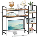 Desktop Bookshelf Hutch Desk Shelf 4 Tier Desktop Organizer Shelf for Computer Monitor 37.4" W Desk Hutch Organizer for Computer Desk Computer Desktop Bookcase for Home Office Dorm, Rustic Brown