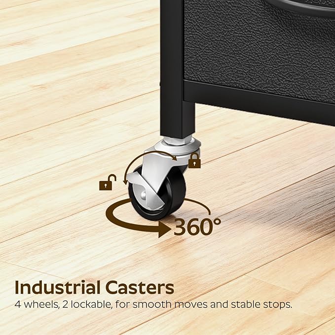 YATINEY Printer Stand, 3 Tier Printer Cart with Power Outlet and Fabric Drawers, Industrial Mobile Printer Table on Wheels, Printer Stand with Storage for Home Office, Study, Living Room PS03BB