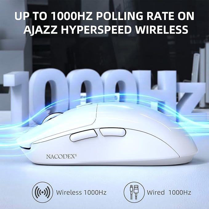 A.JAZZ NJ07 Wireless Mouse,67g Ultra-Lightweight,3-Mode 2.4G/Bluetooth/USB-C, 6 Adjustable DPI up to 12800, 1000Hz Optical Sensor, Ergonomic Design Long Battery Life, Compatible with PC & Mac-White