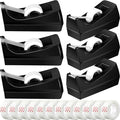 Yahenda 6 Pack Black Desktop Tape Dispenser Non Skid Base with 0.7 x 985 Inches Invisible Tape Refills Bulk Weighted Roll Dispenser for Office Home School