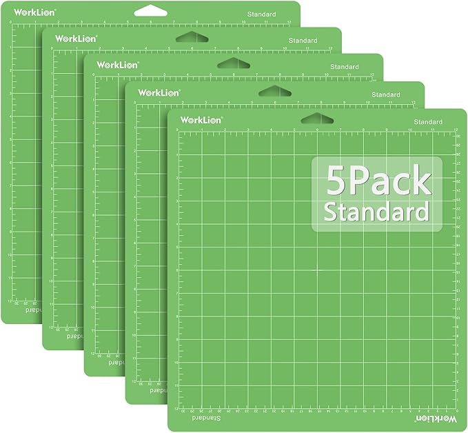 WORKLION 12x12 Cutting Mat Standard Adhesive Compatible With Explore One/Air/Air 2/Maker Standard Adhesive Sticky Anti-Slip Durable Vinyl Mat 6Pack- Replacement Accessories