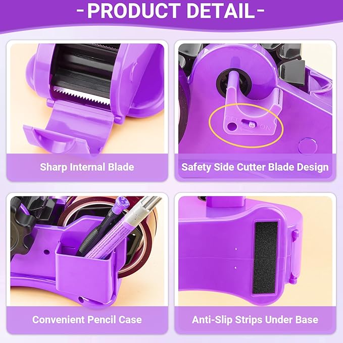 THINKLEARN Heat Tape Dispenser - Sublimation Heat Transfer Tape Dispenser with Scissors and Utility Knife, 1 '' & 3'' Core, Multi-Roll Pre-Cut Tape Dispenser for Crafting, Purple