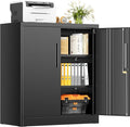 INTERGREAT Metal Storage Cabinet with Locking Doors, Lockable Steel Storage Cabinets with 2 Doors and Shelves, Black Metal Cabinets with Lock, Small Steel Cabinet for Office, Garage, Home, Shop