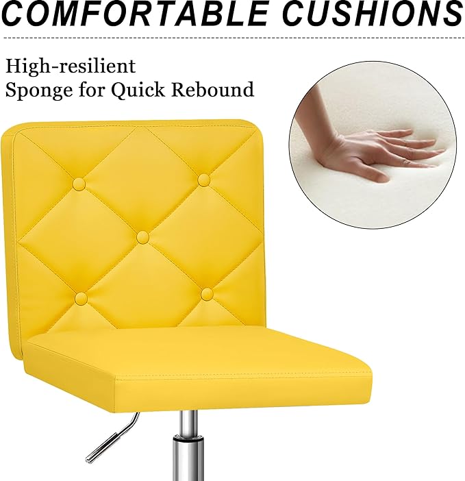 VECELO PU Leather Mid-Back Armless Vanity Chair Adjustable Height 360° Rolling Swivel for Home Office Work