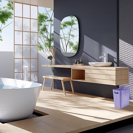 Small Purple Trash Can Wastebasket, 2.9 Gallon Plastic Garbage Can Waste Basket for Narrow Spaces Bathrooms Laundry Room Kitchens Offices Kids Rooms (Purple)