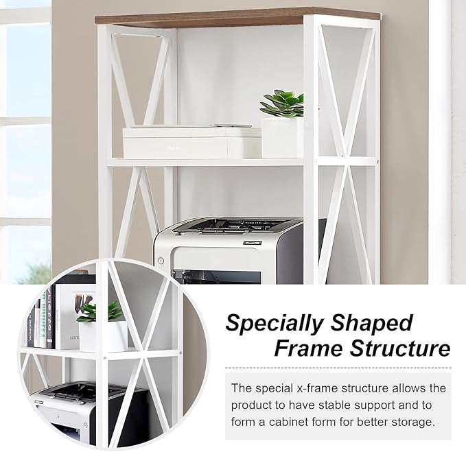 HOMISSUE Bookshelf, 7-Tier Bookshelf, Rustic Wood Metal Bookshelves and Bookcases, Freestanding Open Bookshelf, Industrial Tall Bookcase for Home Office, Living Room and Bedroom, White