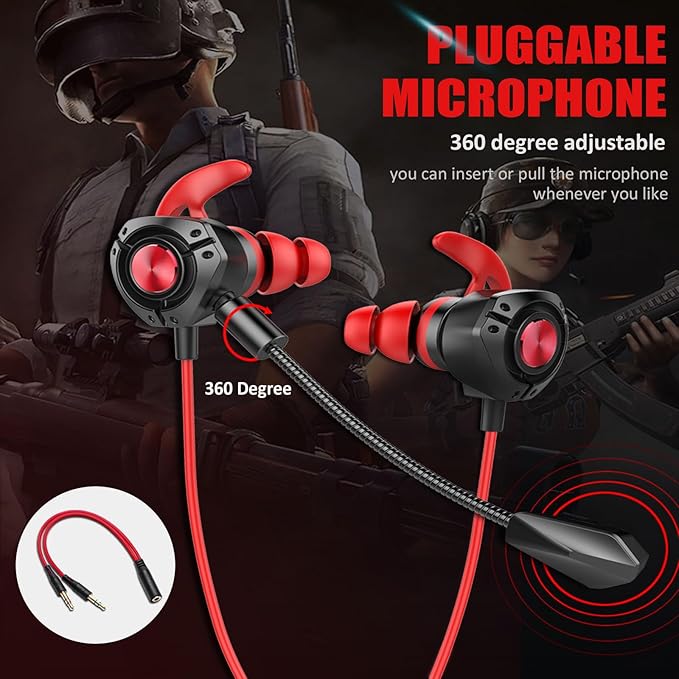 Gaming Headset with Microphone Wired Gaming Earbuds PC for PS4 PS5 One PlayStation 5 Games Mobile Phone,Detachable Stereo Bass Earphones Noise Cancelling Gaming Headphones with Mic Black