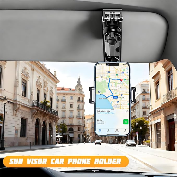 Car Sun Visor Phone Holder, 1080° Rotatable Retractable Vehicle Rearview Cell Phone Holder, Automotive Interior Sun Visor Smartphone Mount, Universal for SUV Caravan Truck (Gray)