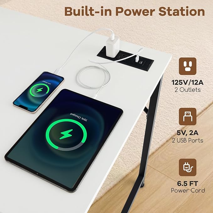 Tangkula 60" Conference Desk Set of 2, Modern Boardroom Desk with Storage Bag, Headphone Hook, Sturdy Metal Frame, Rectangular Seminar Table with Charging Station