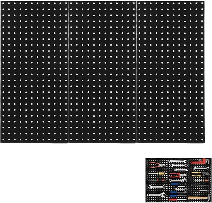 3 PCS Metal Pegboard Panels, 36"X24" Peg Board Wall Organizer with Flexible Layout for Garage Storage, Workshop, Kitchen and Craft Room Tool Organization