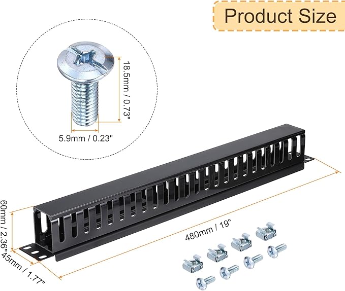 PATIKIL 1U 19 Inch Cable Manager, 2 Pack 24 Slot Horizontal Rack Mount Wire Management Metal Finger Duct Wire Organizer for Network Cabinet, Black