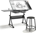 Magshion Professional Drafting Table for Teens w/Stool, Tilting GlassTabletop & Adjustable Height, Art Craft Desk Watercolor Paintings Sketching Work Station for Studio Home Office School (Clear)