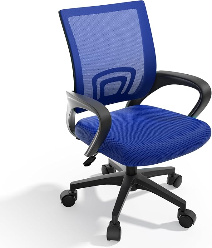 Magshion Office Chair, Ergonomic Mid-Back Mesh Desk Chair, Rolling Computer Chair with Lumbar Support & Comfy Armrests for for Gaming, Work, Study, 300 Lbs Capacity, Navy Blue