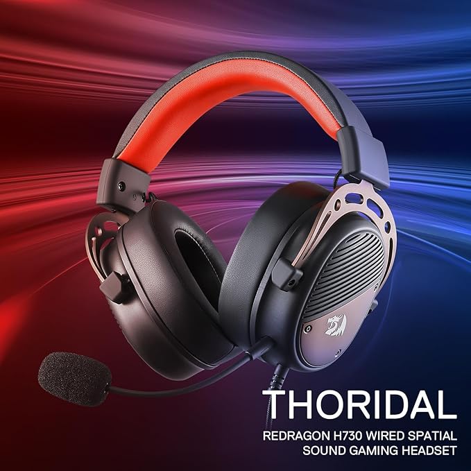 Redragon H730 USB Wired Gaming Headset - 53mm Drivers, 360° Spatial Sound, Detachable Noise-Canceling Microphone, Magnetic Replaceable Ear Cushions, Over-Ear Headphones Works for PC/PS4/PS5, Black