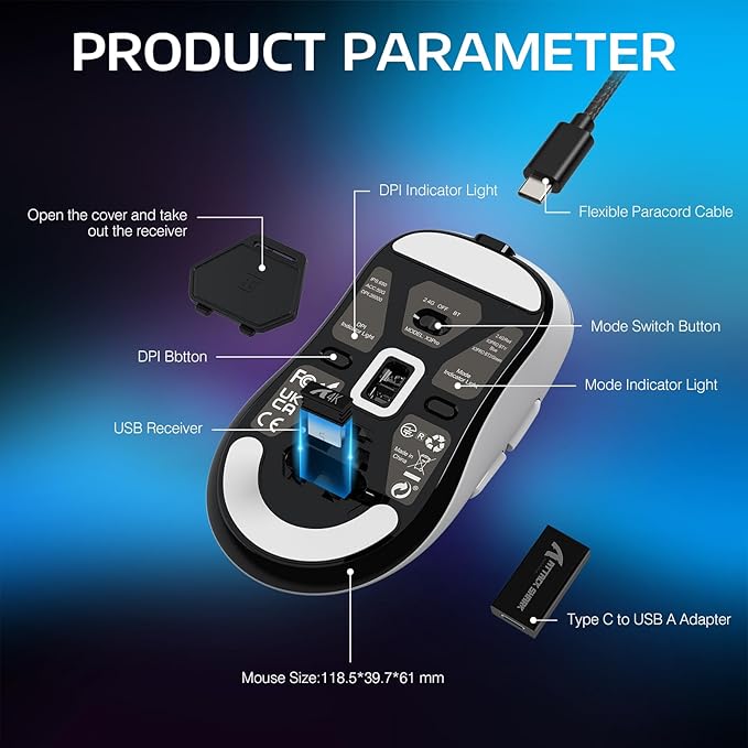 MANBASNAKE Attack Shark X3 Pro 4K/8K Hz Mouse, 59g Superlight BT/2.4G Wireless/Wired Gaming Mouse, PixArt PAW3395 Gaming Sensor, 26000 DPI, Programmable Buttons for Win11/Xbox/PS/Mac(White)