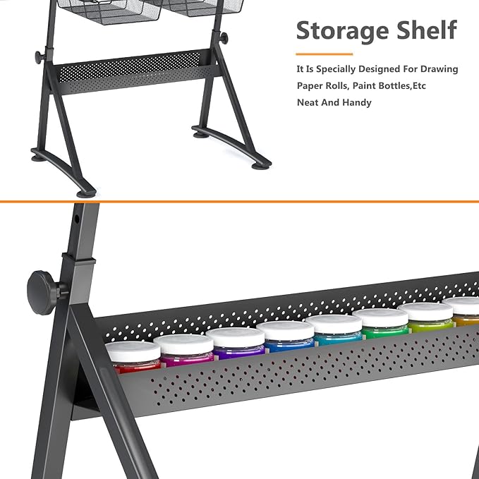 OS MOTOR Adjustable Height Drafting Table with Glass Top, Art Craft Desk with Slide-Out Drawers, Storage, for Drawing, Writing, Painting, and Creative Tasks, Ideal for Home Office