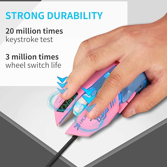 HXMJ Pink Wired USB Computer Mouse,7 Colors Backlit,Silent Buttons for MacBook,Computer PC,Laptop