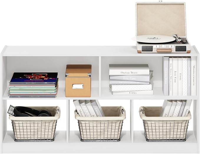 Furinno DALY Book Shelf, 5-Cube Bookshelf, Horizontal Cube Storage Organizer Bookcase, 10.9 x 47.2 x 23.6, for Living Room, Bedroom, Home Office, White