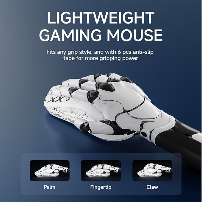 SEUNKWANG EWEAND X23 Pro Wireless Gaming Mouse, Tri-Mode 2.4G/USB-C/BT Mouse, PAW3311 Sensor, 12000 DPI, 59g Lightweight, 1ms Response, Computer Mouse with Anti-Slip Grip Tape for Laptop/PC/Mac-White