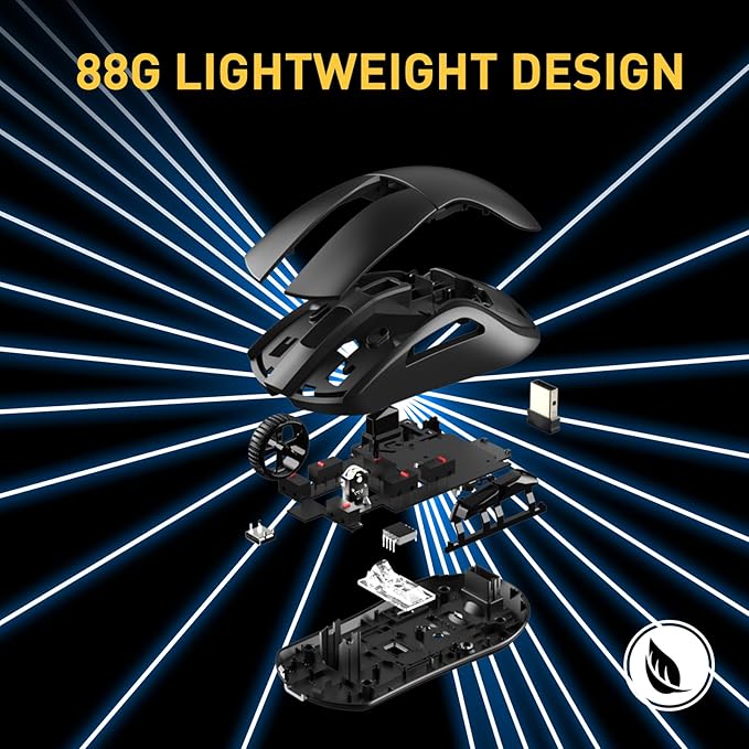 DAREU A950 Wireless Gaming Mouse with RGB Charging Dock,88g Lightweight Programmable Tri-Mode Wireless Mouse Gaming, Up to 12K DPI,1000Hz,120Hrs Playtime with RGB Backlit, Great for PC, Mac