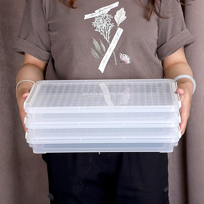 BTSKY 4 Pack A4 Plus Clear Plastic Stackable Storage Box Desk Paper Magazine Container with Buckle, Office Supplies Accessories File Protector Case Organizer, Portable Project Case Document Holders