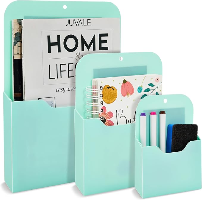 Okuna Outpost Locker Accessories Magnetic File & Bill Holder - Mint, 3-Pack - Refrigerator Magnet File Organizer & Mail Holder - Locker Storage & Wall Folder - Magnetic Pen & Receipt Pocket