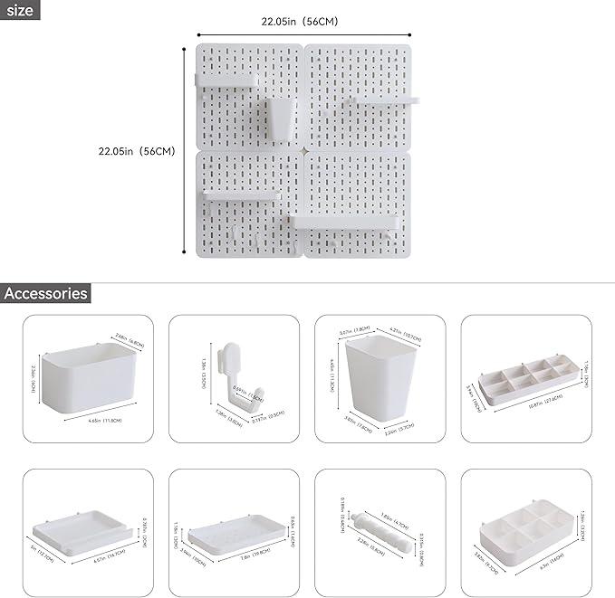 No Drill Pegboard Wall Organizer - HIPS Material Gaming & Office Storage with Accessories, White/Black/Pink Combination for Men Women Space-Saving (White)