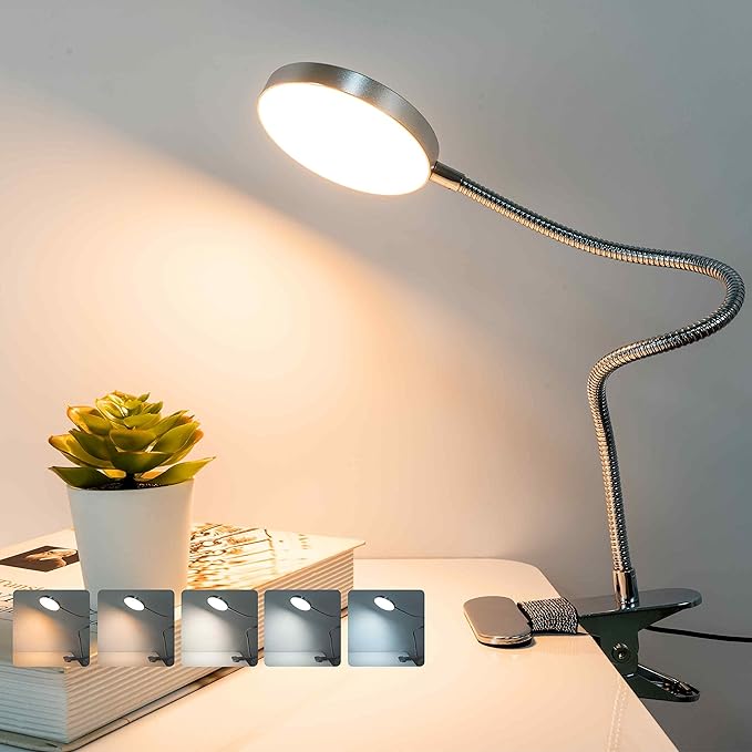 LiFMIRA Clip-on Lamp Reading Light - 5 Color Modes, 10 Brightness Levels, 8W, 66 LED, Eye-Caring Metal Clamp Light with Gooseneck for Bed, Headboard, Desk, Video Conferencing, Makeup